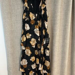 Lulu's Black and Gold Floral High Low Dress